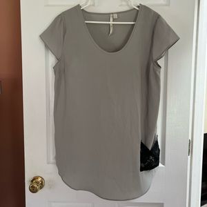 Grey Shirt w/ Black Lace Pocket Detail Lauren Conrad